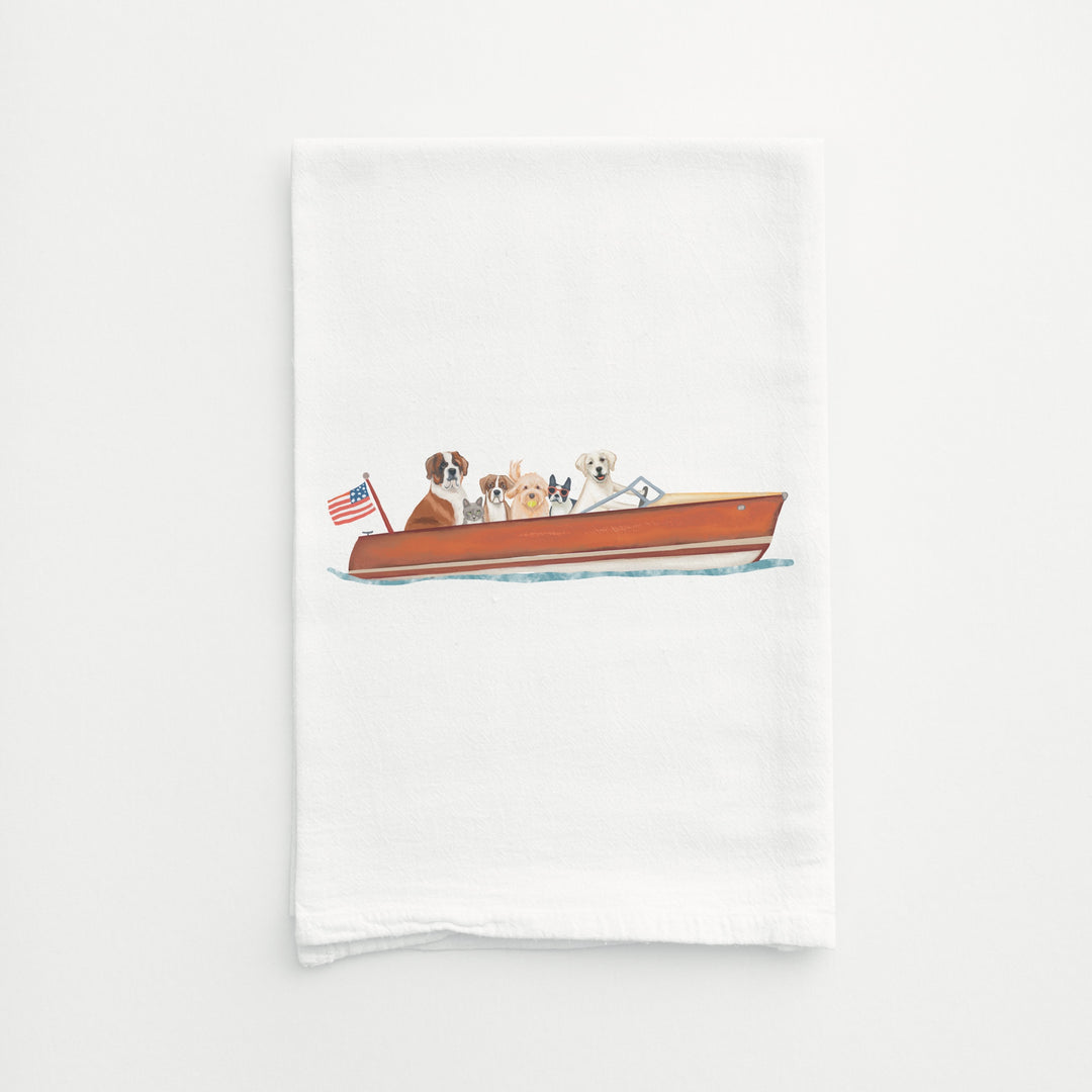 Patriotic Pups Strike a Pose Tea Towel