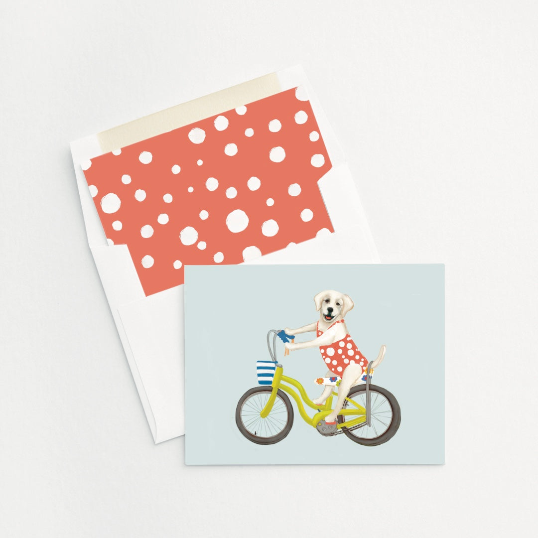 Pedaling Pup Prefers Polka Dots Notecard
